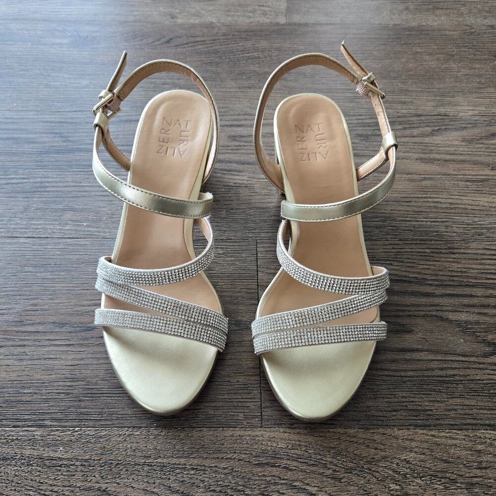 Naturalizer Champagne Bridget Rhinestone Strappy Dress Heels Sandals 8.5 M - Picture 4 of 10